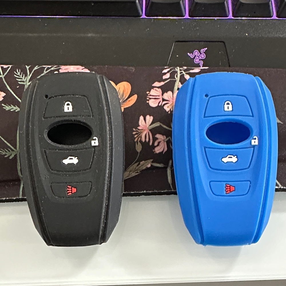 Silicone Subaru 4 Button Key Fob Covers - Black and Blue